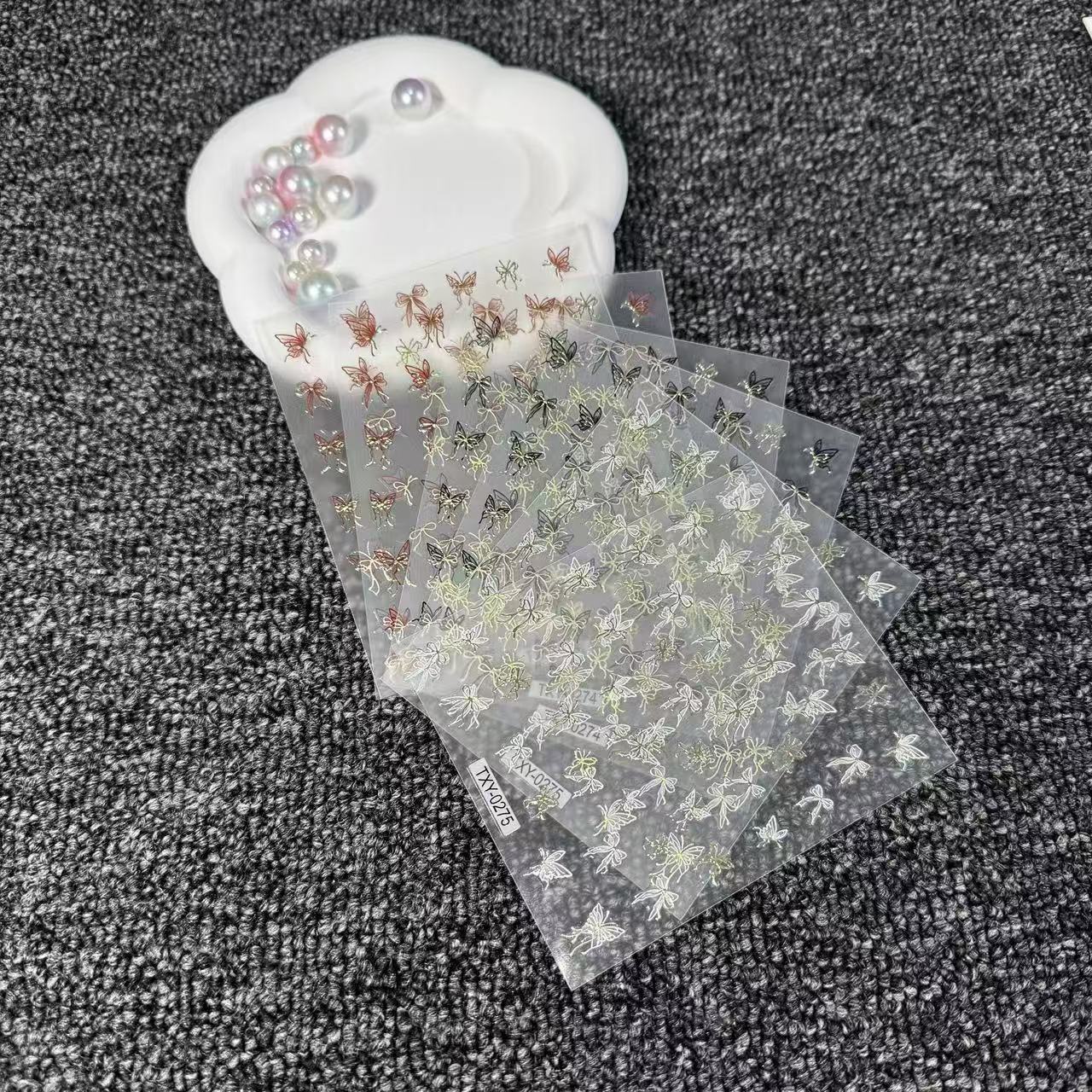 （6张）金属蝴蝶结女款白色套盒学生哑光流行通24色不掉色美甲贴纸