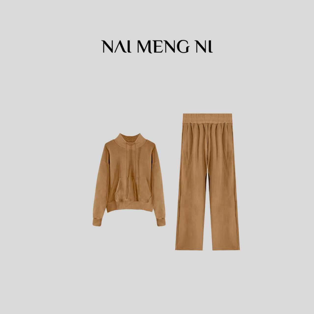NMN王火火&设计师新款抽绳宽松带兜慵懒卫衣套装 28HH0031