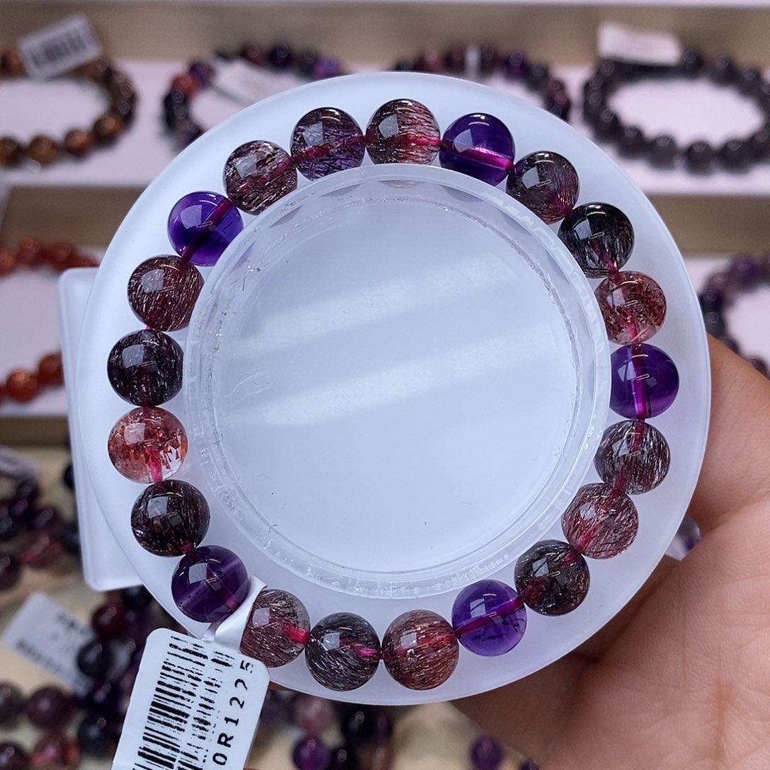 水晶手链未镶嵌黑加仑超七9mm