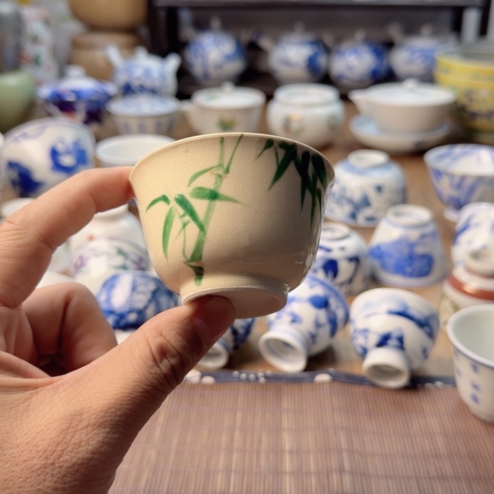 竹轩青花瓷器杯子茶具