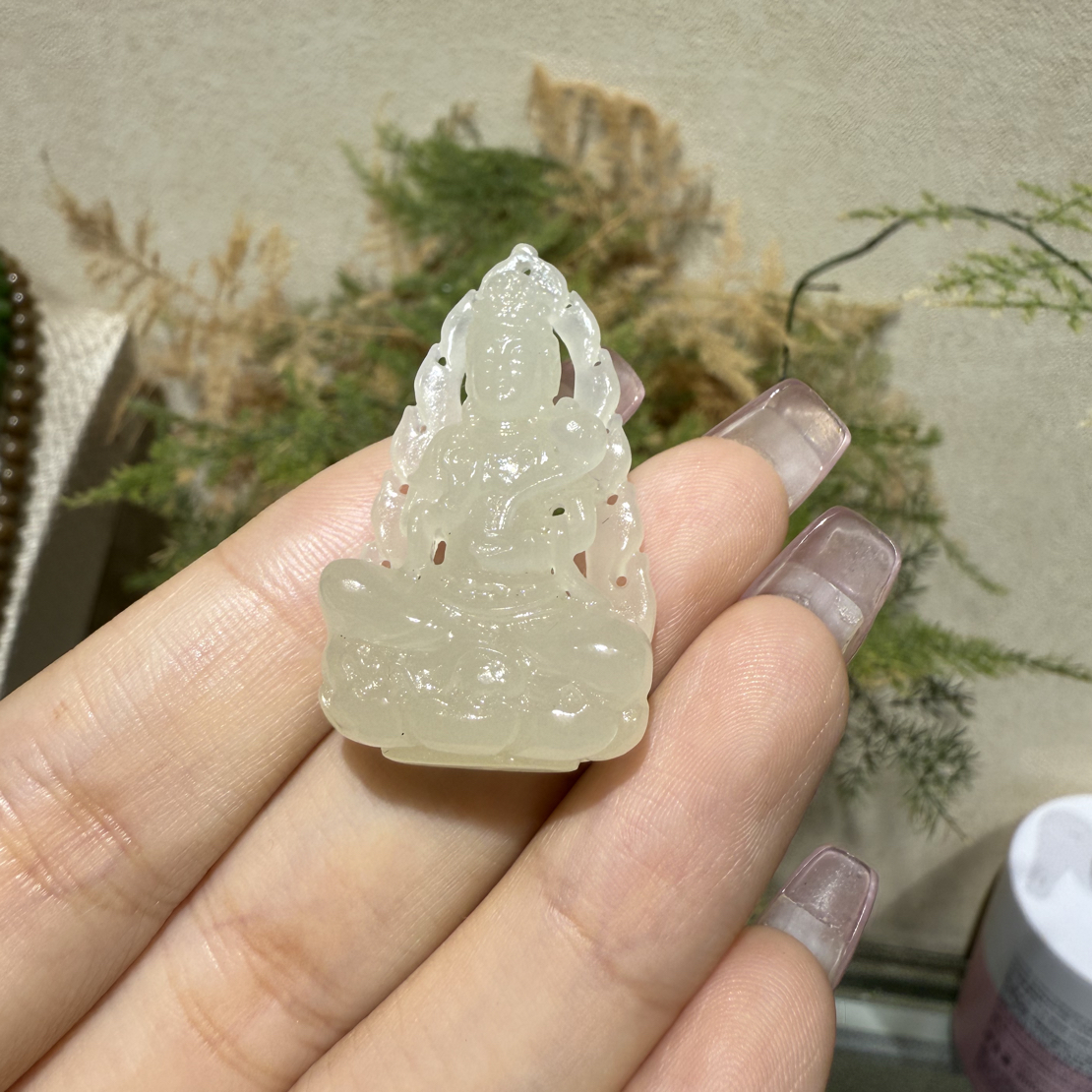 和田玉精雕观音挂件