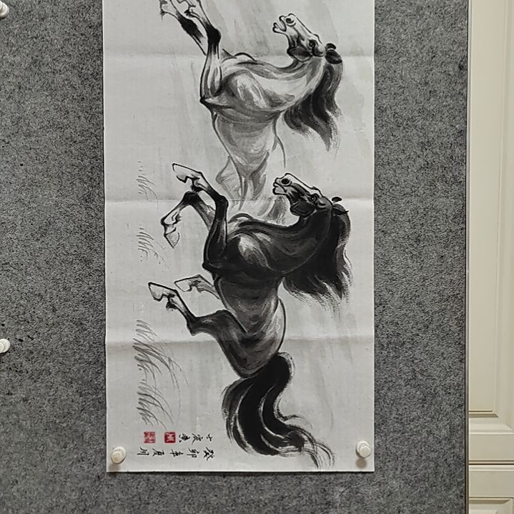 横款周士辰水墨写意骏马图