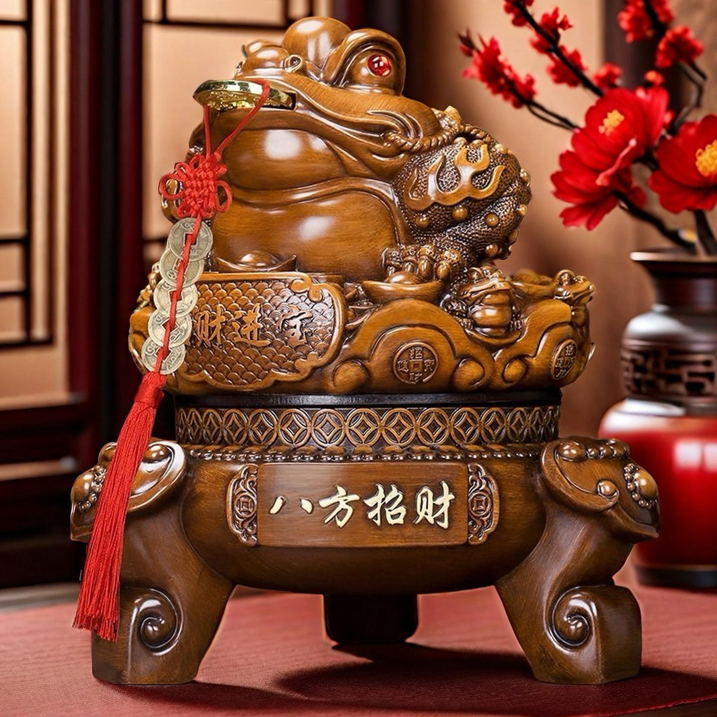 【八方招财】360度旋转金蟾招财进宝家居装饰摆件