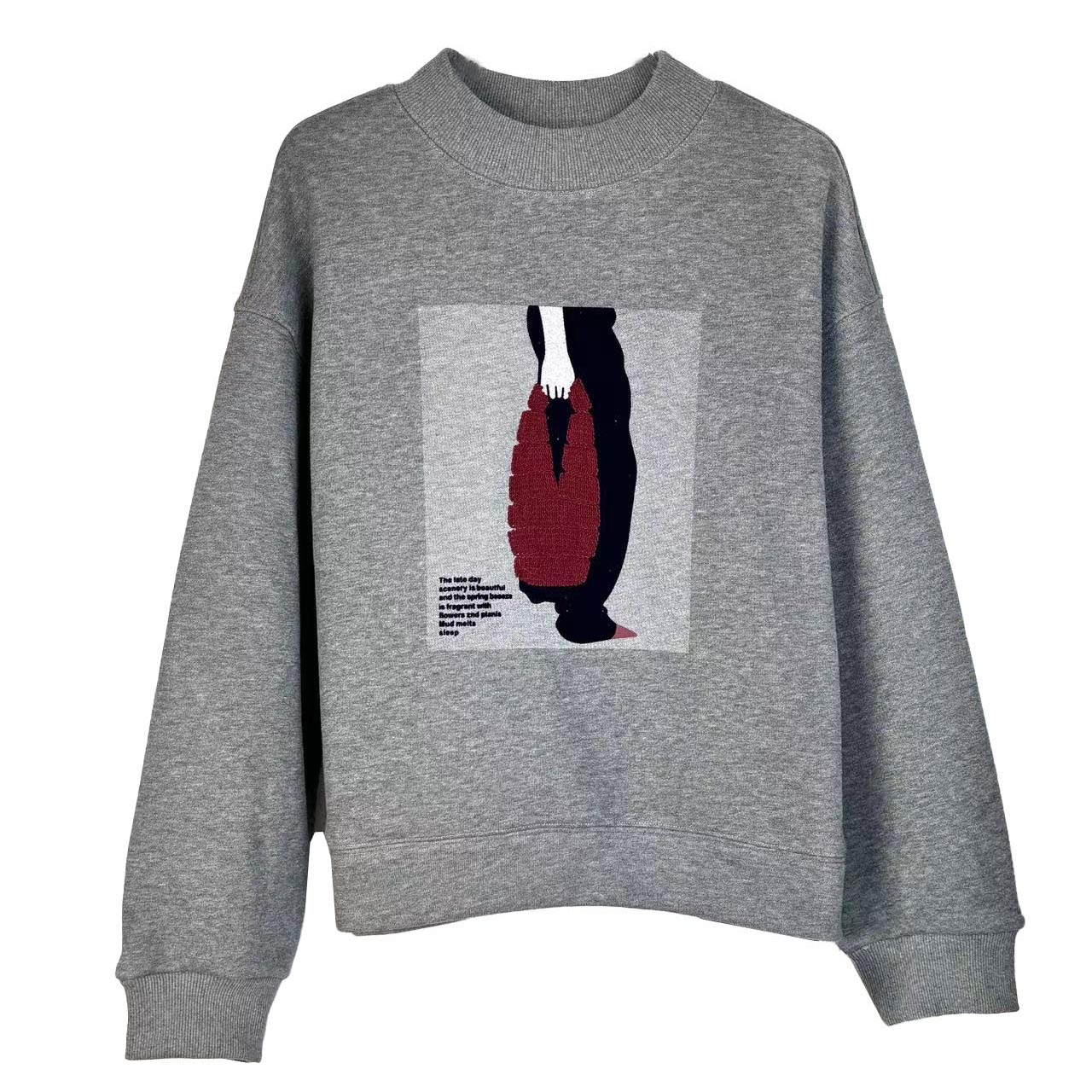 【沄涞轻奢】长袖刺绣套头女士文艺男友风卫衣百搭卫衣灰色加绒情侣