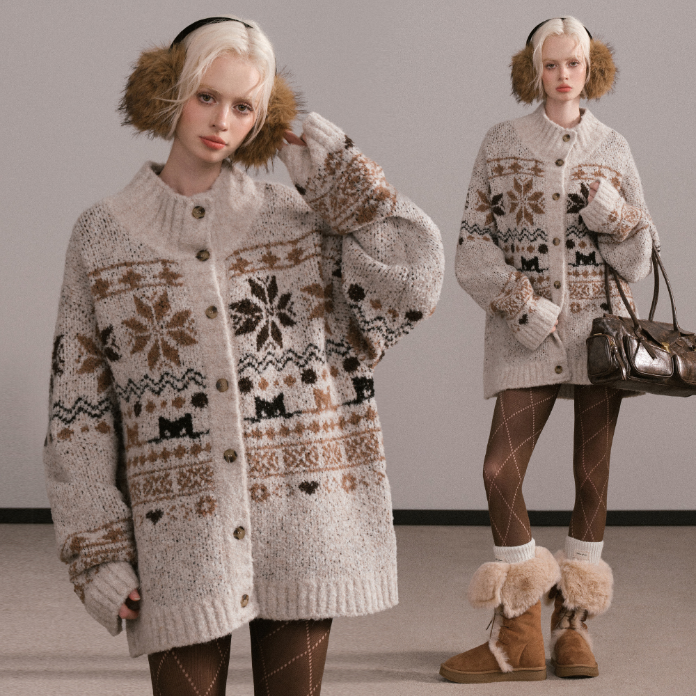 Mess Studio冬季针织慵懒风提花秋季毛针织衫秋冬加厚女装宽松