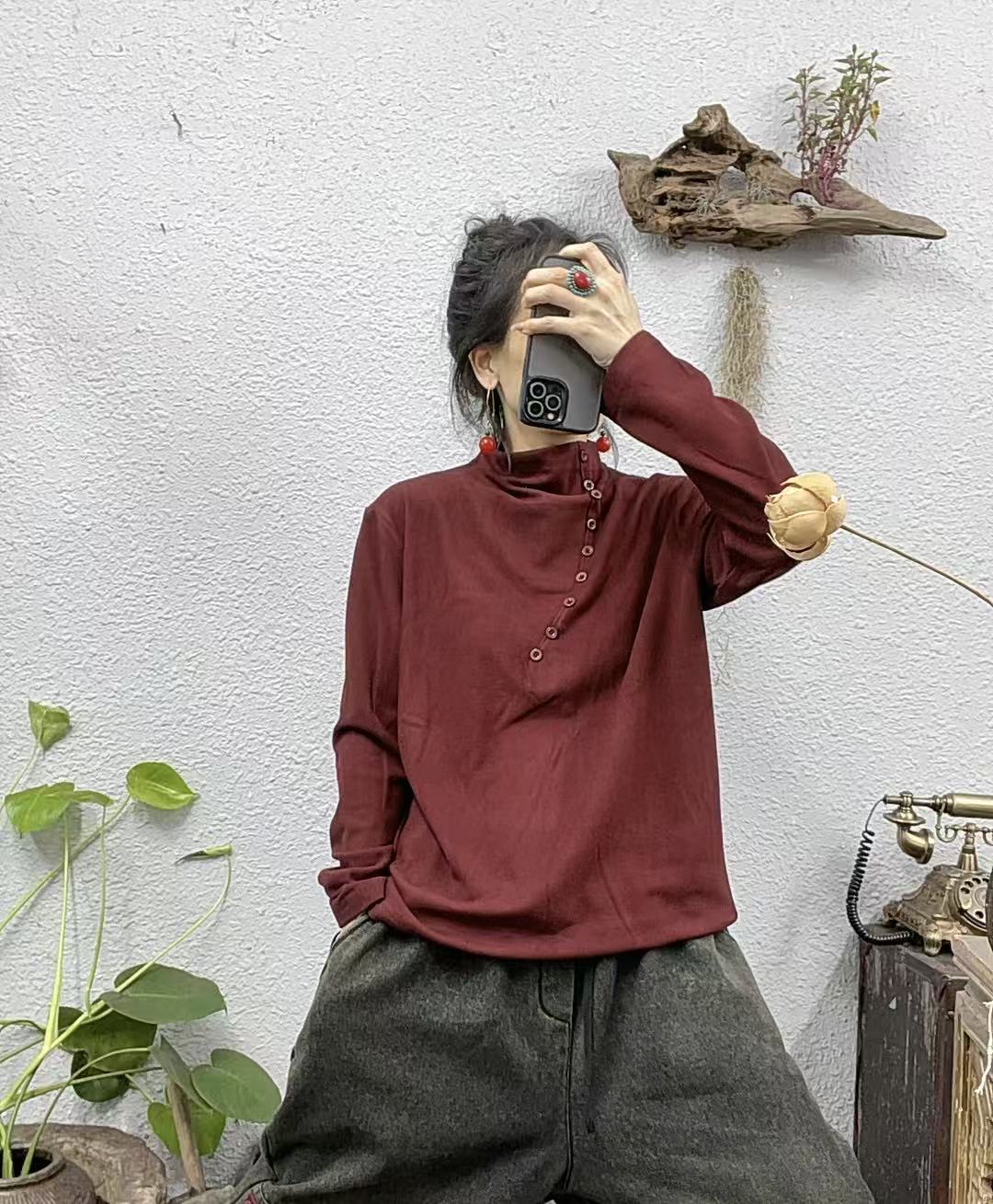 2721德绒半弧形扣子长袖上衣（长61胸围114-160