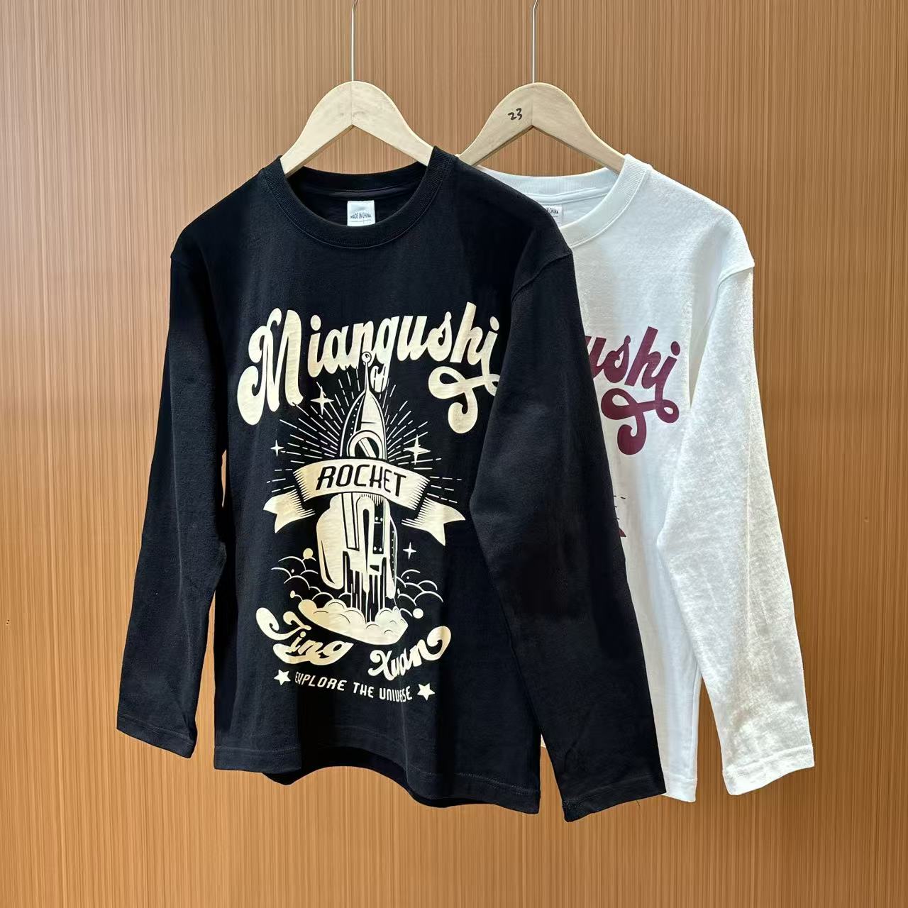 美式复古重磅T350克 水洗纯棉印花长袖T恤情侣款 8696 DM24F643