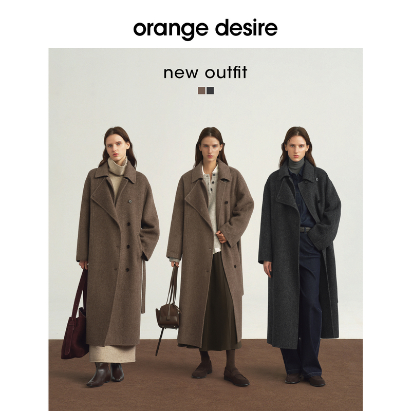 【苔原大衣】orange desire两穿翻领长款羊毛毛呢外套OD2EWWW6164