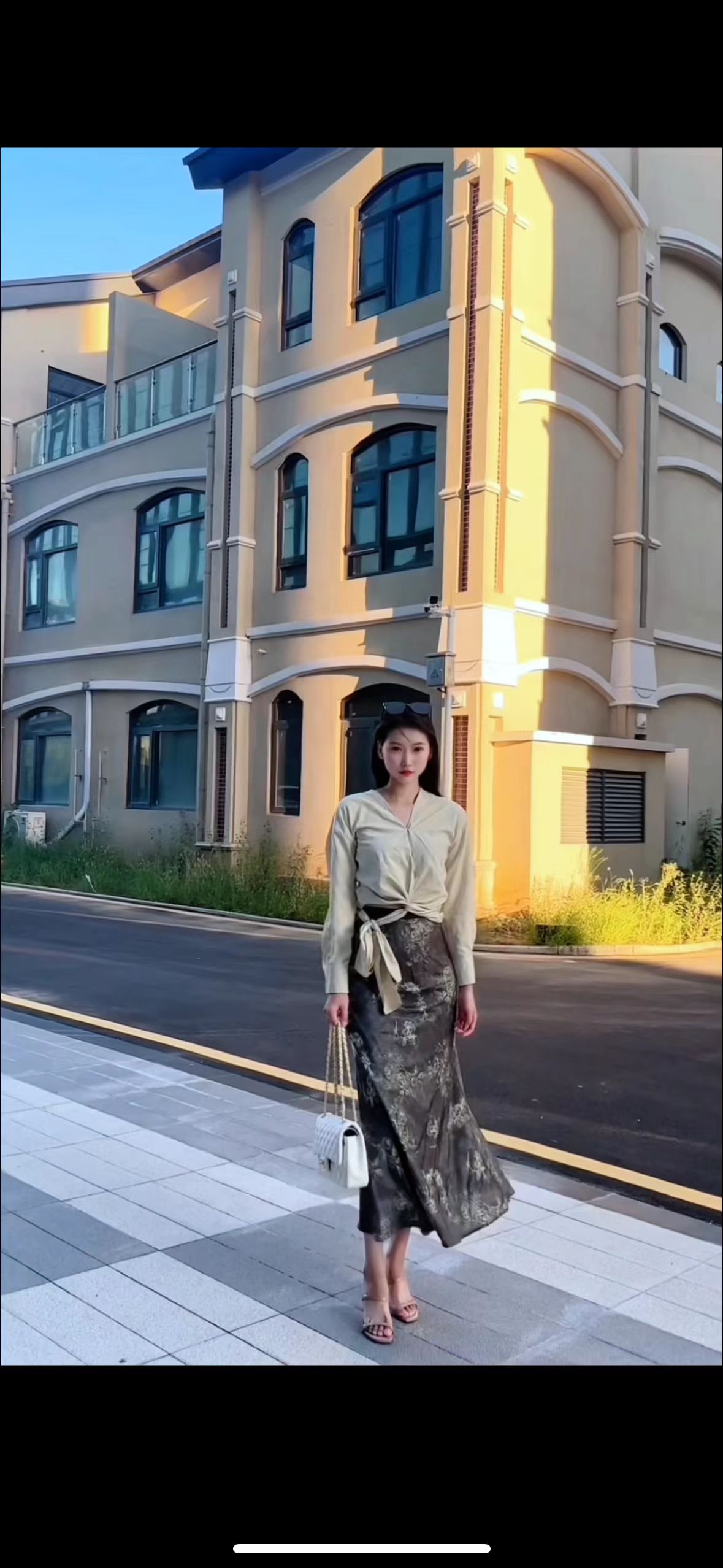 [记忆香氛]赫本风水墨画扎染半裙+扭结气质女神长袖
