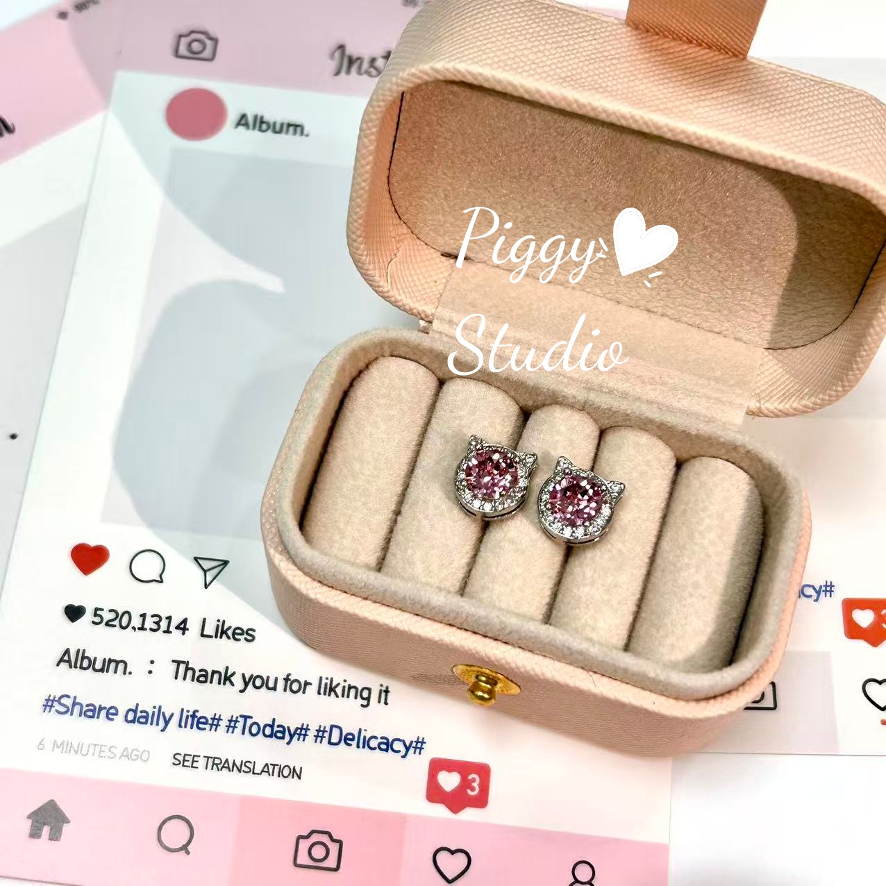 合金仿水晶耳饰 【猫猫头】爆闪华子款式猫头耳钉S925纯银针