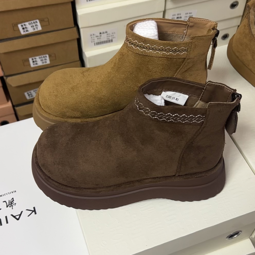 新款加绒厚底绒面短靴