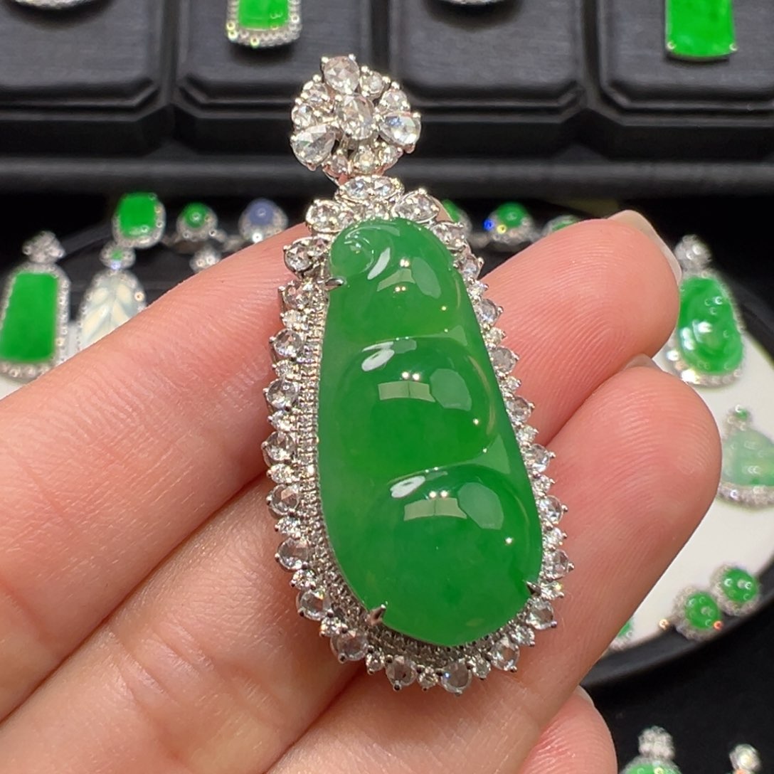 翡翠18K金镶嵌吊坠(不含链)收到货48小时鉴赏期