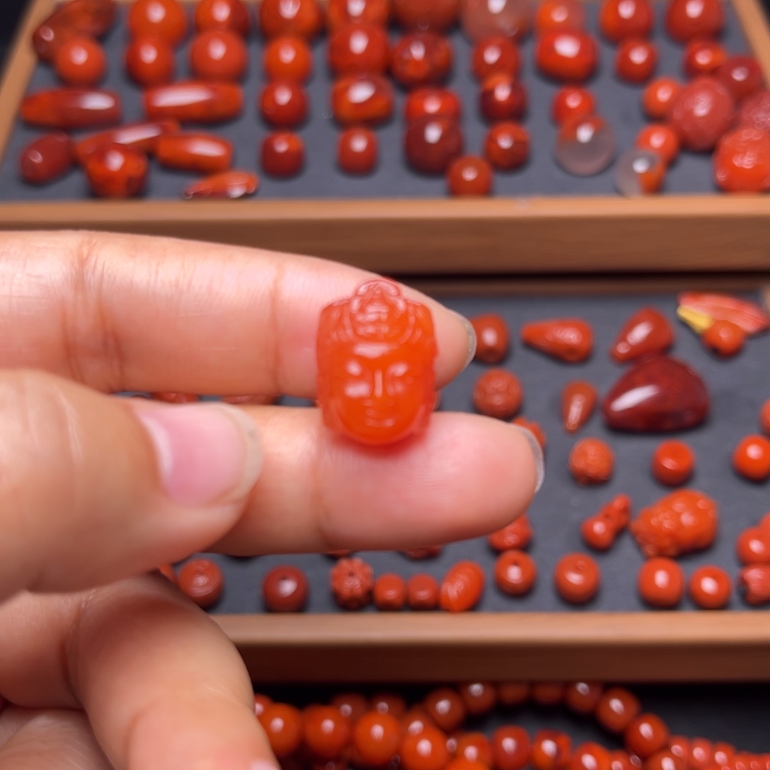 南红玛瑙配饰未镶嵌观音配饰卡13.3mm