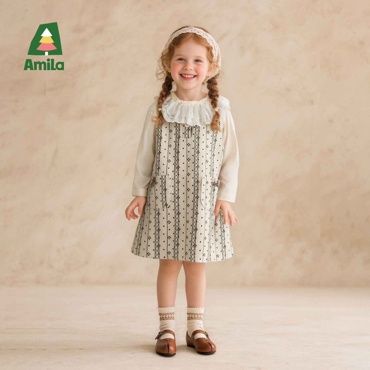 Amila秋季新款洋气波点连衣裙女童碎花裙子XQ5LY462
