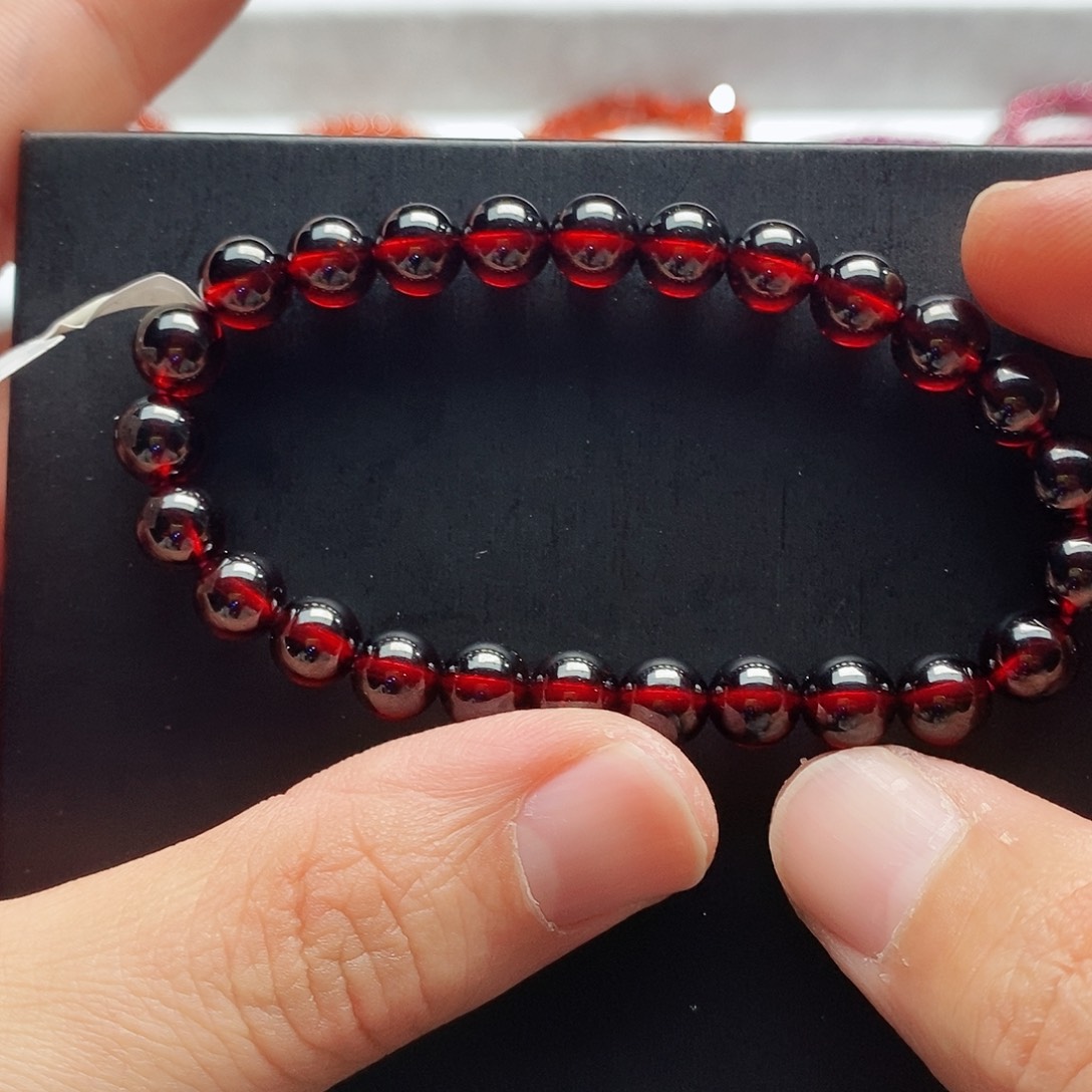 石榴石手链未镶嵌7.5mm精品9A酒红