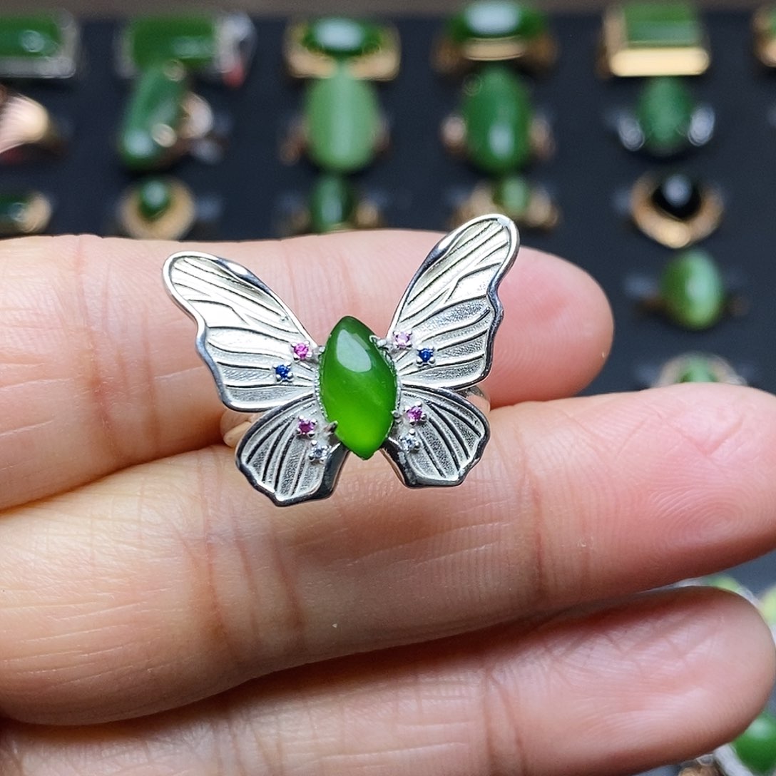 和田玉（碧玉）戒指银S925镶嵌