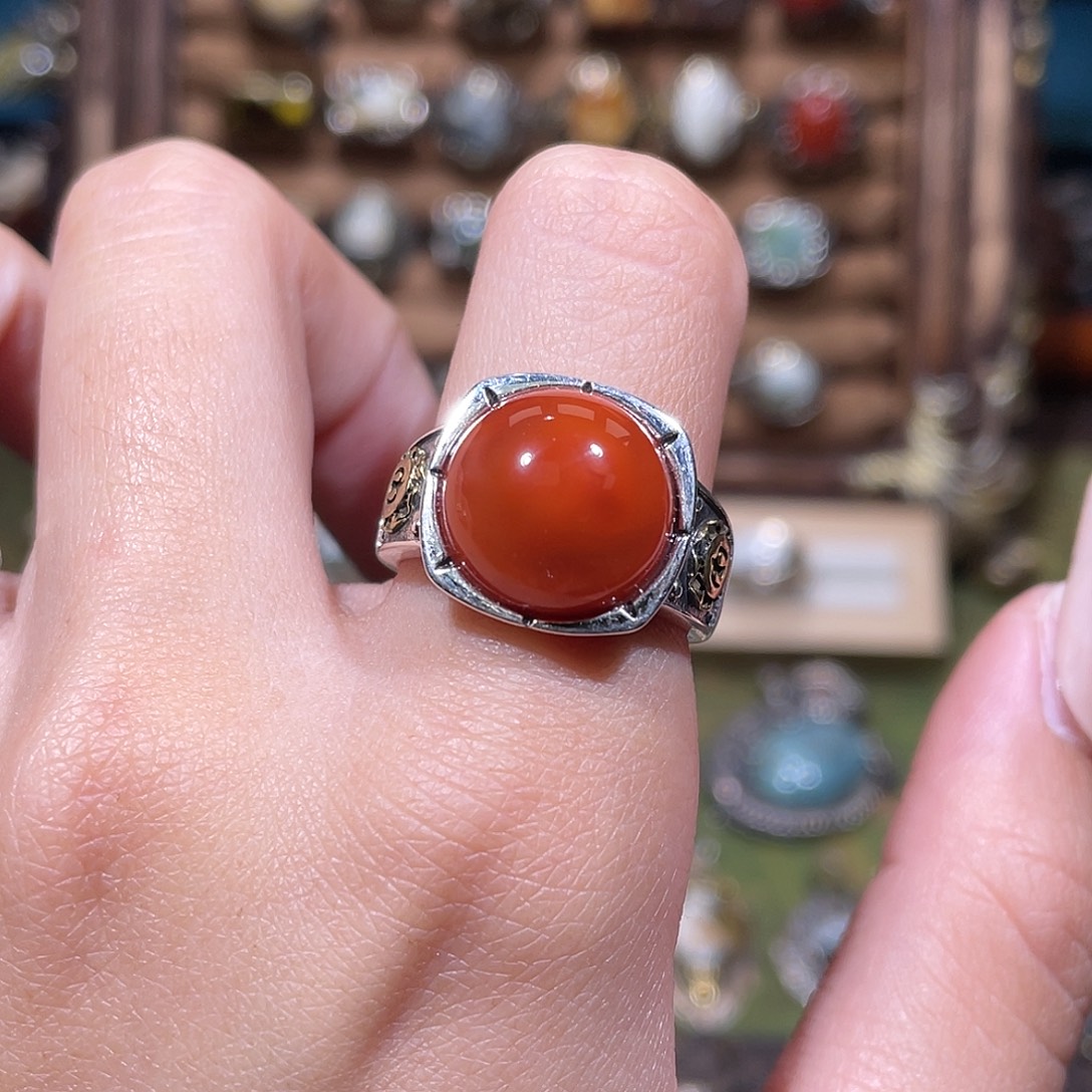 烦***！南红玛瑙银S925镶嵌戒指