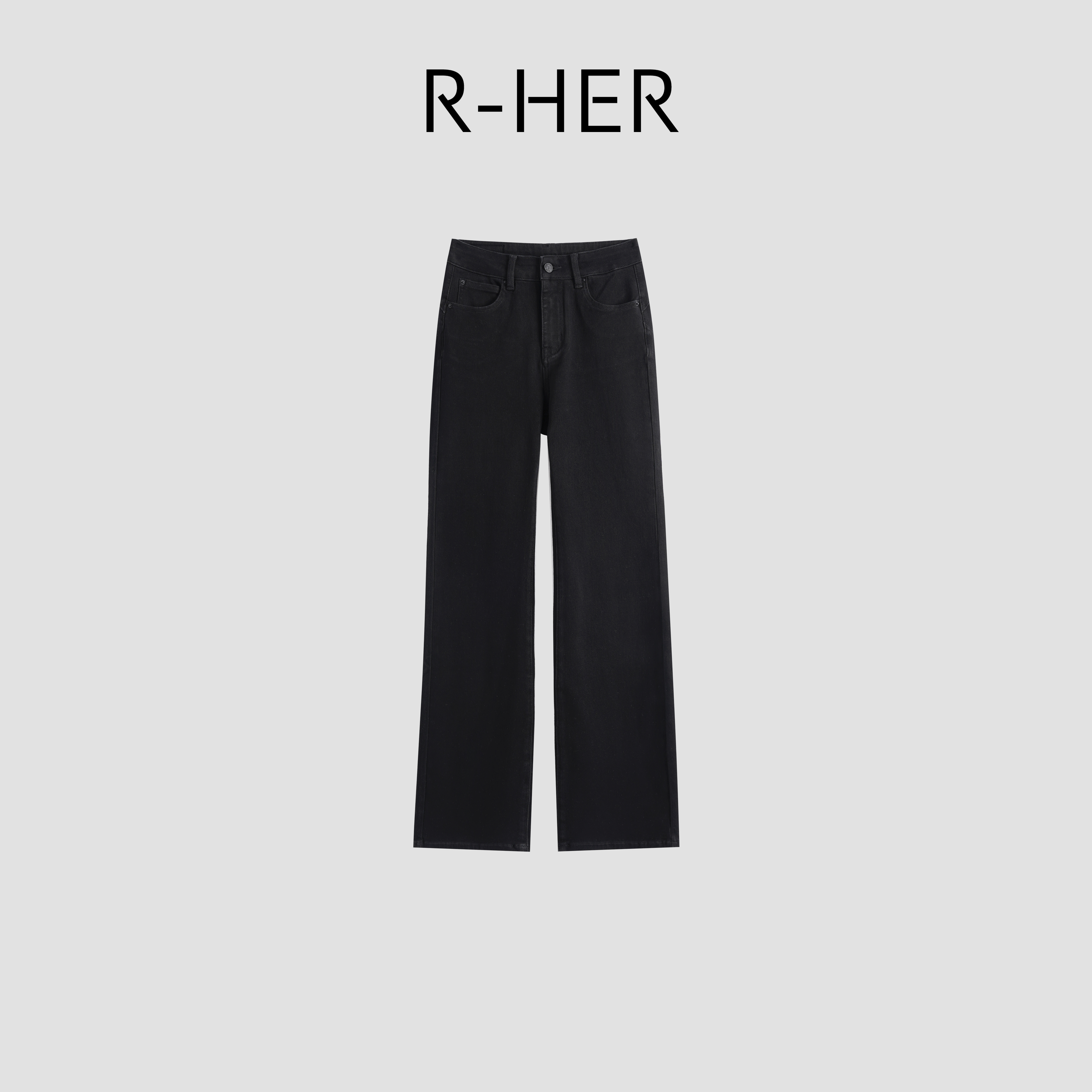 R-HER【超模裤】秋冬高腰微喇牛仔裤女极简复古显瘦黑裤RP50KE335