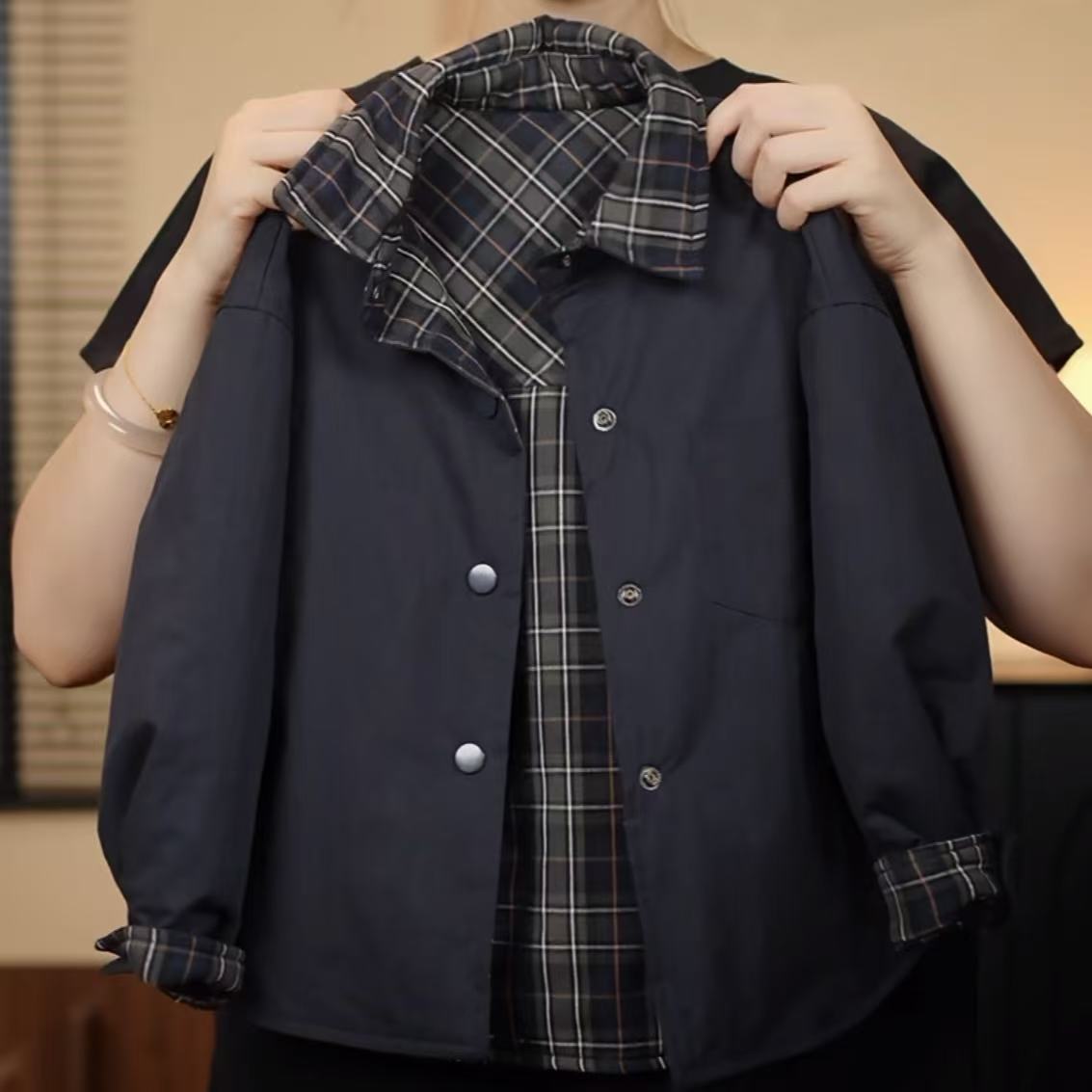 【棒嘟优优】双面穿棉服亲子款姐弟款男女童25冬季格子衬衫棉衣083