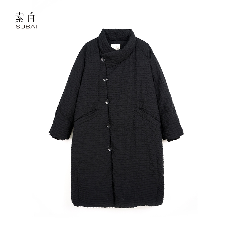 素白肌理褶皱【泡影】R02137冬季保暖复古纹理长款鹅绒服