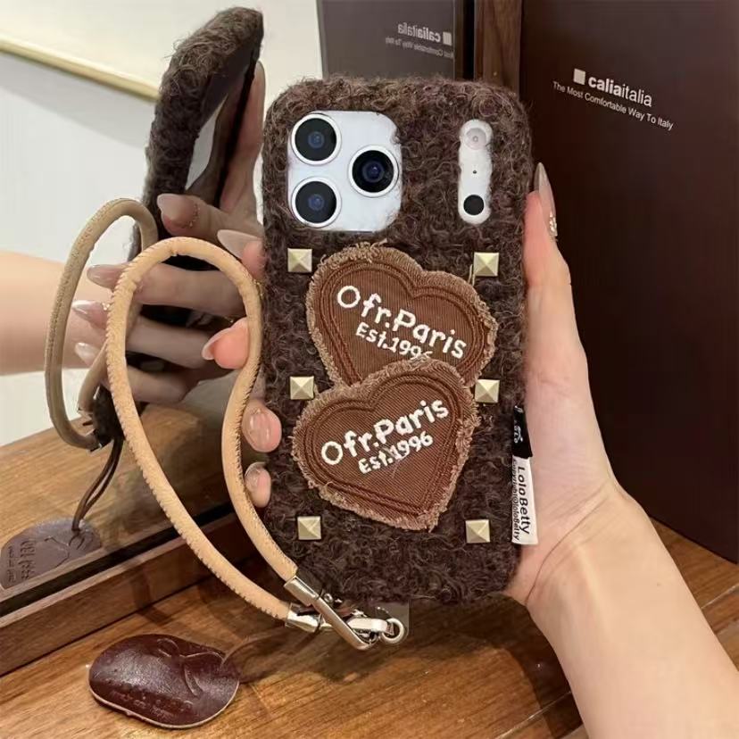 甜酷绒布方形铆钉牛仔爱心适用iPhone17pro手机壳苹果16pro新款15