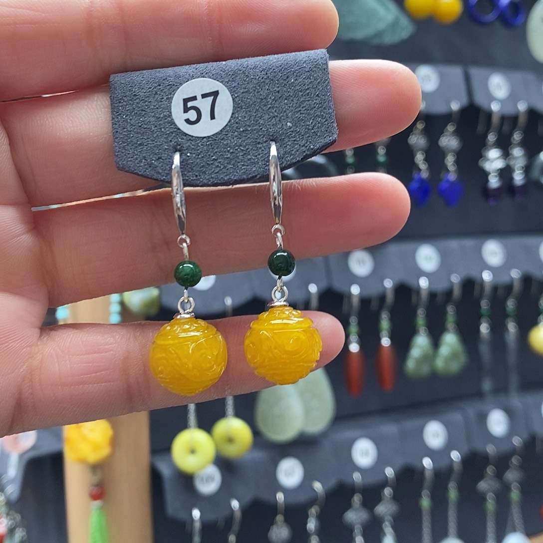 彩***虹翡翠银S925镶嵌耳饰