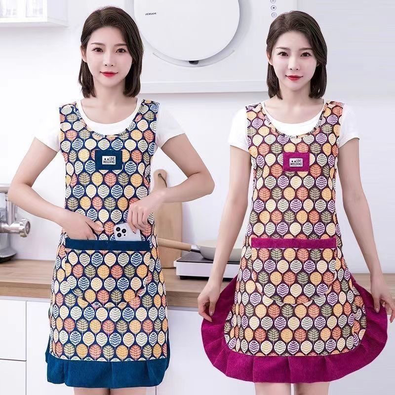 新款时尚网红围裙厨房家用背带式耐脏耐划防污罩衣工作厨房干活穿