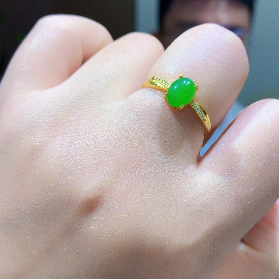 银S925镀金镶嵌戒指和田玉（碧玉）