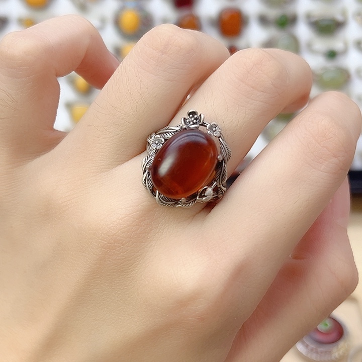 血珀银S925镶嵌戒指