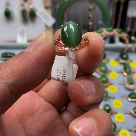 和田玉（碧玉）戒指银S925镶嵌