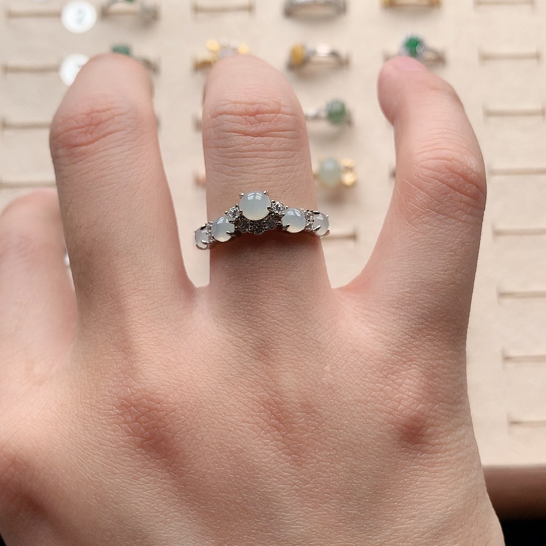 翡翠戒指银S925镶嵌0042