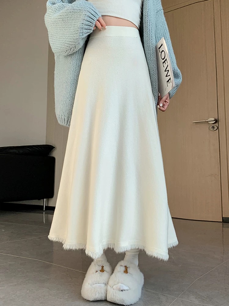  A051-A100 秋冬毛衣新款伞裙百褶大裙摆半身裙