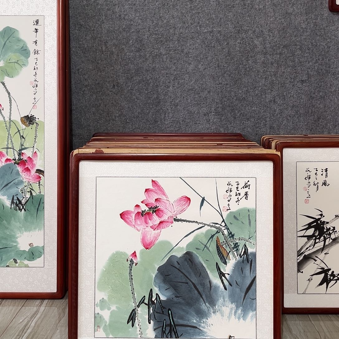 国画书画作品带框63×63