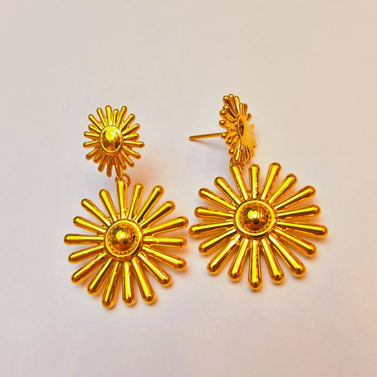 150#足金999 黄金太阳花耳坠