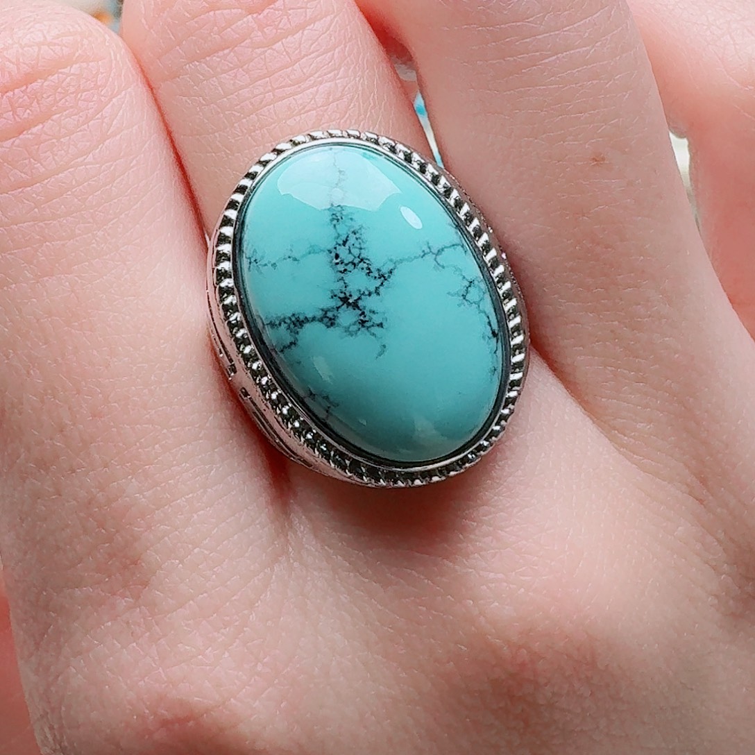 绿松石银S925镶嵌戒指