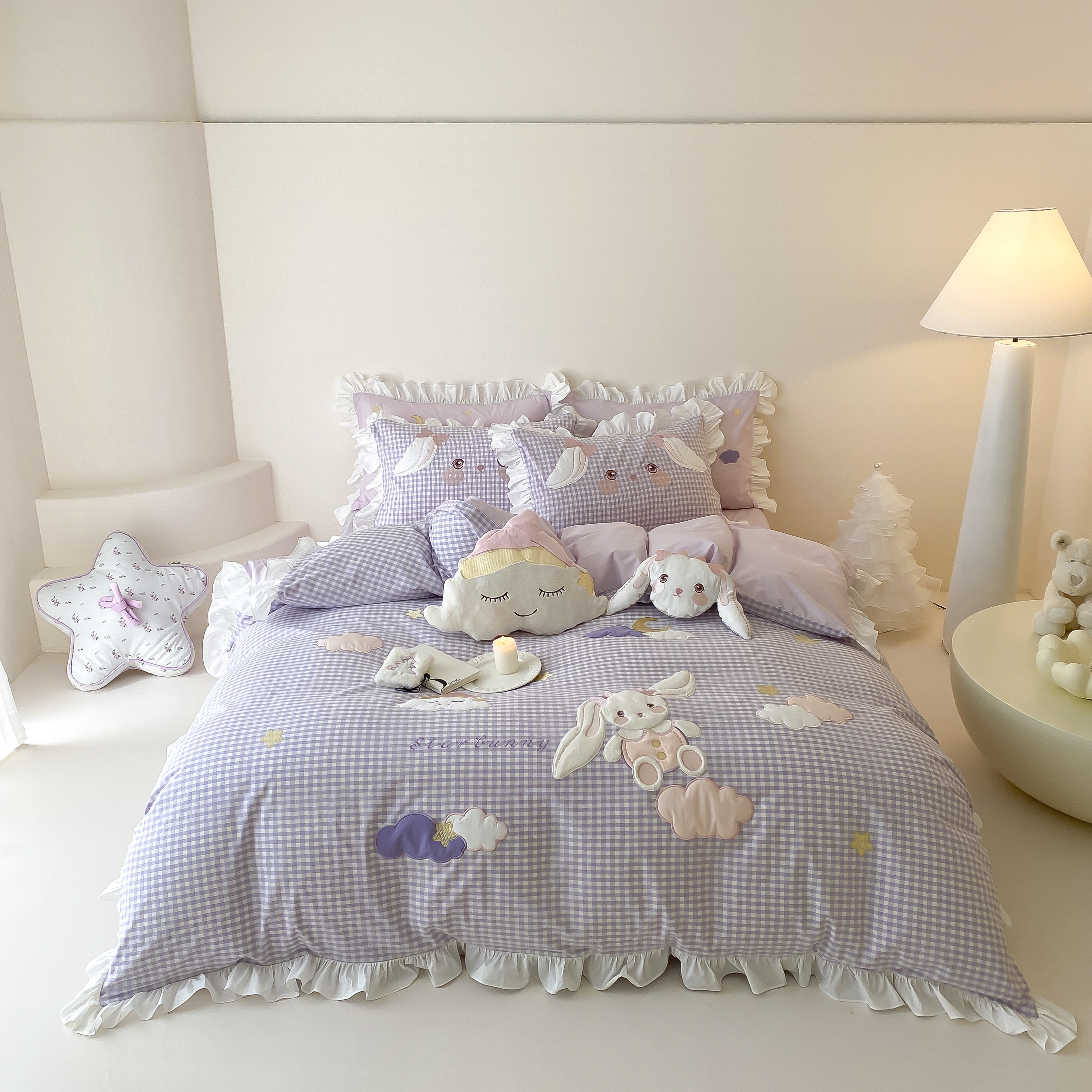 美玲  乌梅子酱 全棉水洗棉立体刺绣三件套四件套可爱亲子韩版