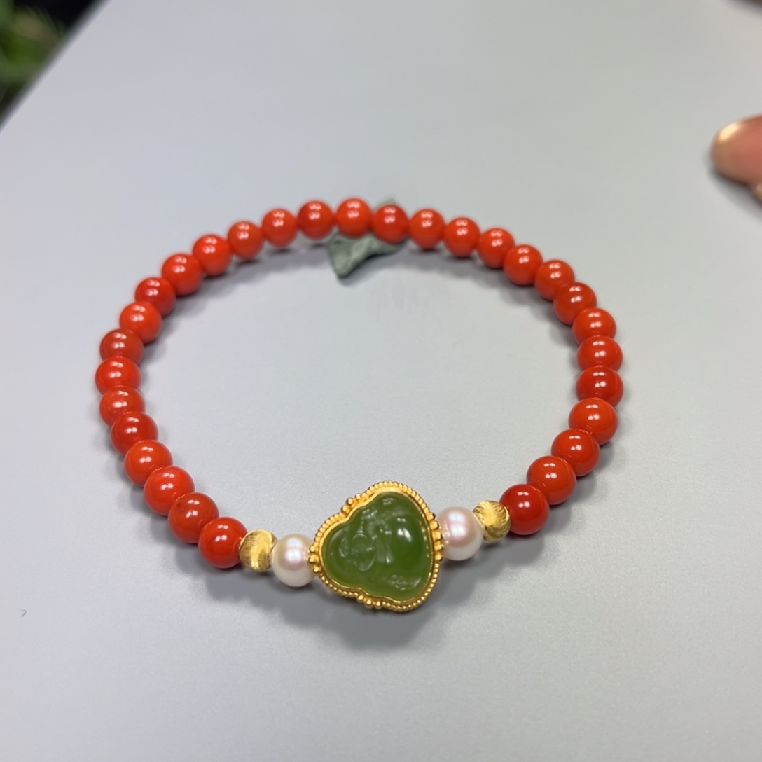 南红玛瑙DIY 手串银S925镀金镶嵌