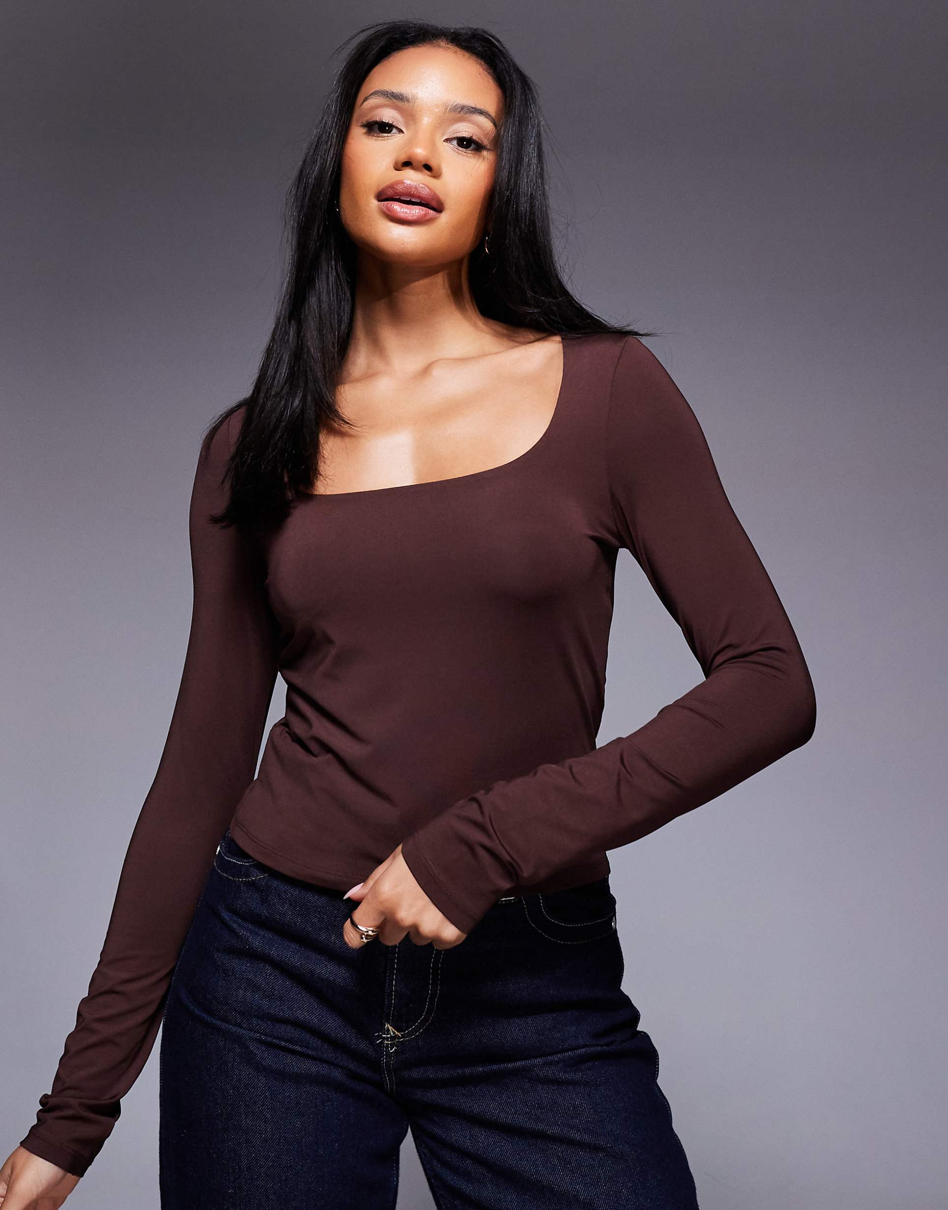 C332长袖方领u领透气辣妹风耐磨秋冬时尚内搭显瘦百搭修身t恤14DM