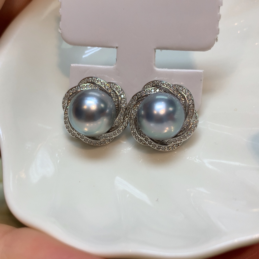 海水珍珠耳饰银S925镶嵌