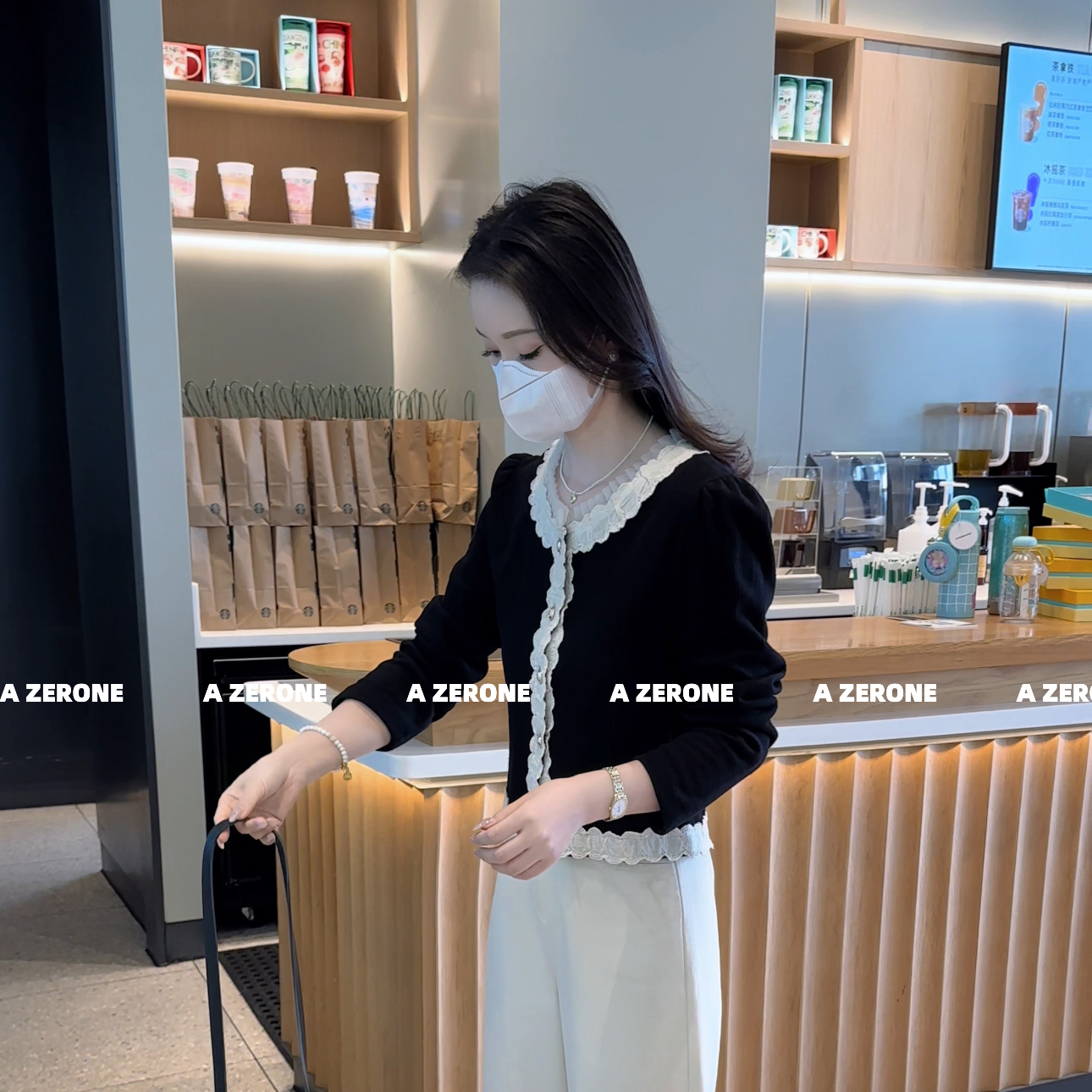 BK  小香风法式蕾丝花边长袖衬衫显瘦减龄短款上衣