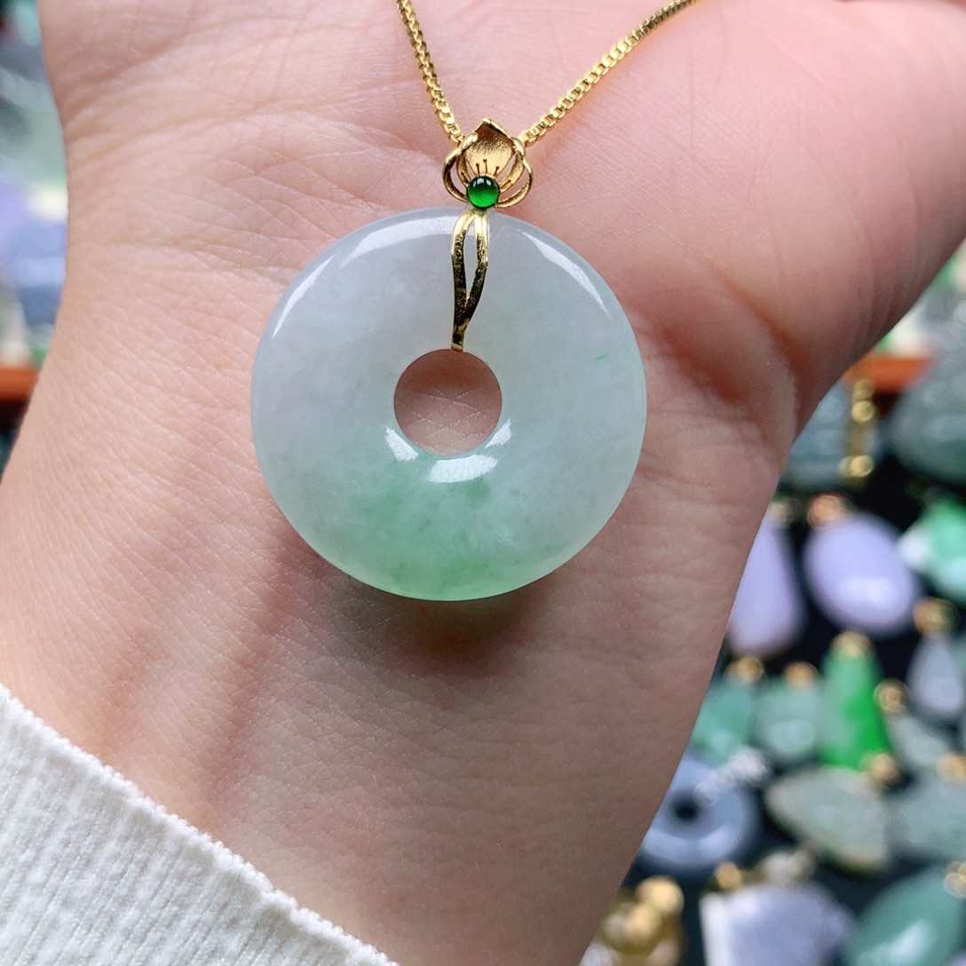 翡翠18K金镶嵌吊坠(不含链)