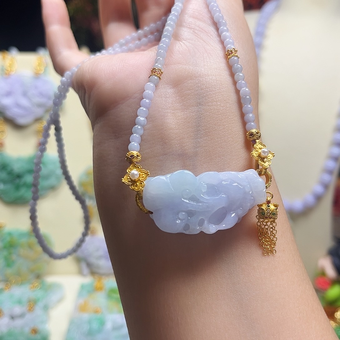 翡翠颈饰未镶嵌紫貔貅锁骨链