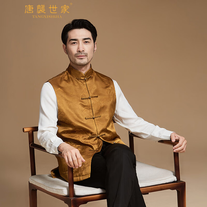 唐装男士坎肩桑蚕丝中国风爸爸装春秋复古盘扣上衣马甲