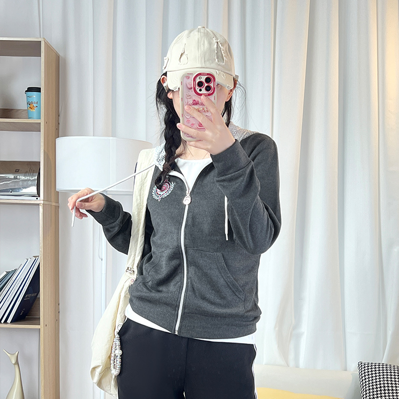 开衫连帽拉链卫衣女春秋显瘦百搭休闲运动长袖外套
