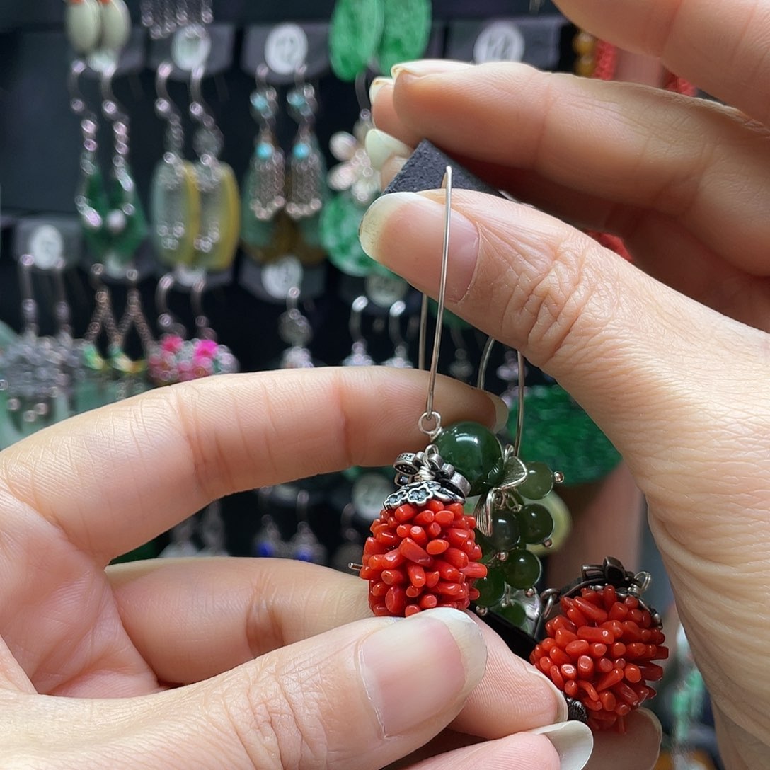 金***子翡翠银S925镶嵌耳饰120hjhgj