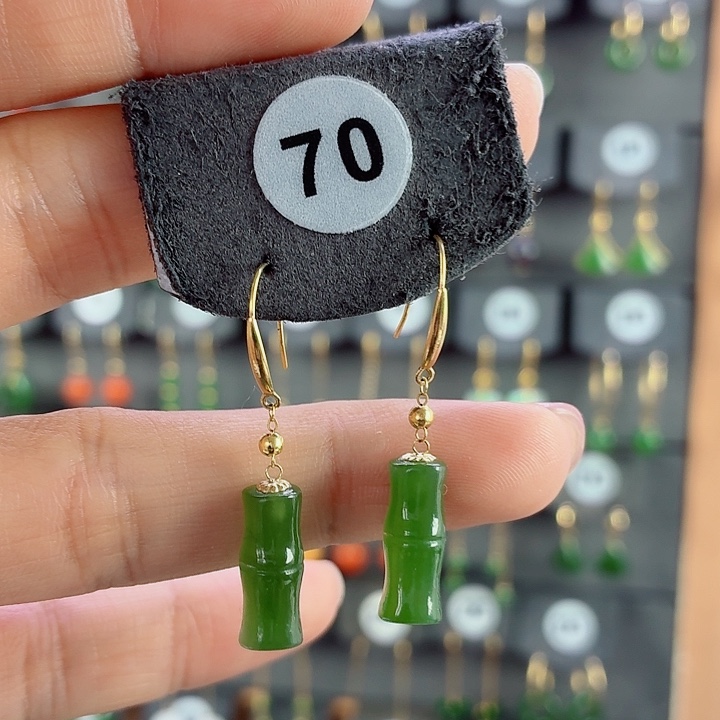 和田玉18K金镶嵌耳饰