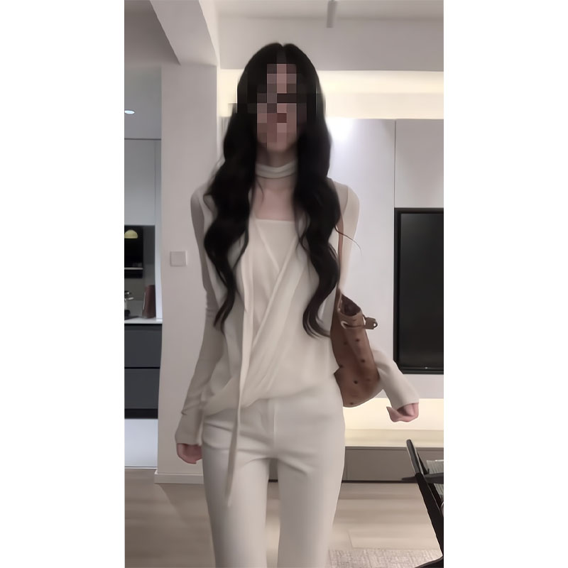 法式气质假两件长袖t恤女设计感小众韩系高级感上衣白色百搭裤子