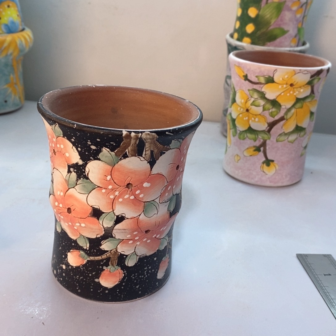 紫砂花盆红陶手绘花盆