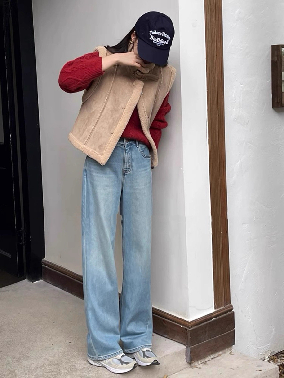 SU【989】代96  愫蕊 高腰加绒直筒裤女冬季新款垂感窄版弹力长裤