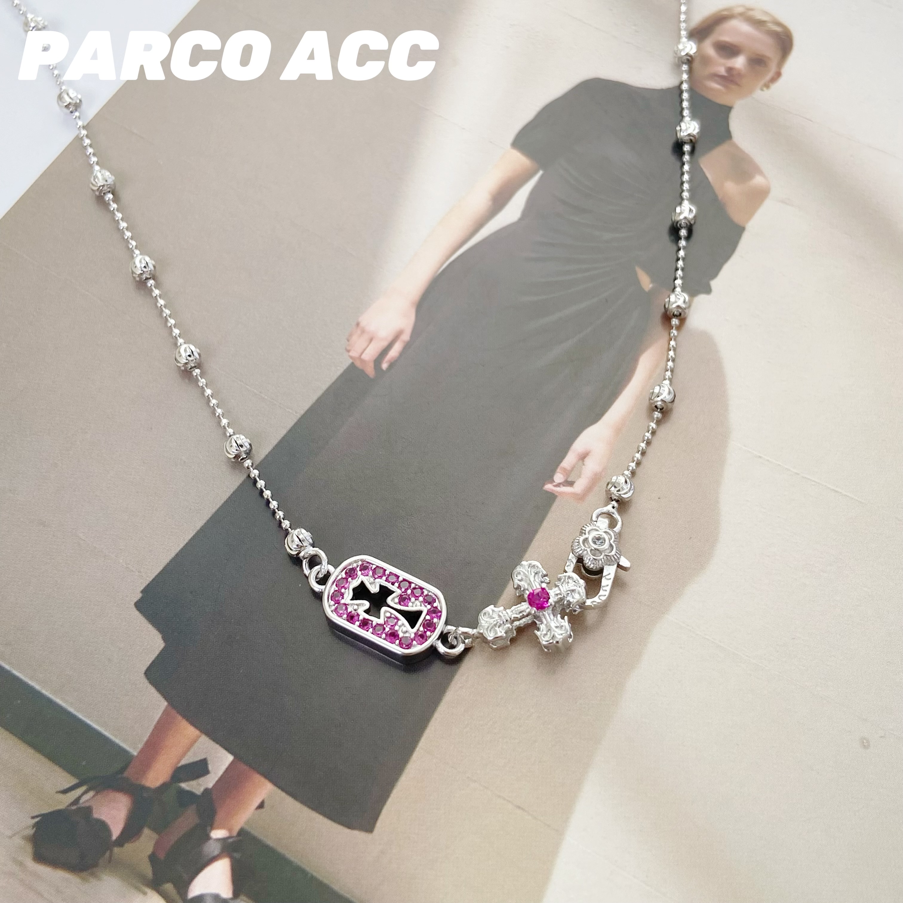 铜合金项链 C213 十字架波光球球项链